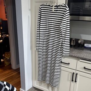 JCrew Black and White Striped Long Sleeve Dress